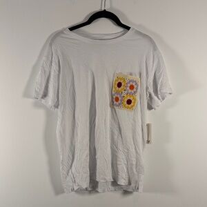Dex White Tee with Floral Pocket Design